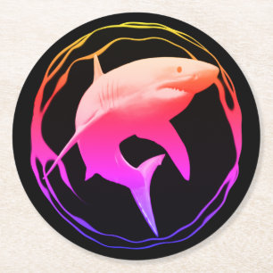 Dessous-de-verre Rond En Papier Grande conception graphique de requins blancs