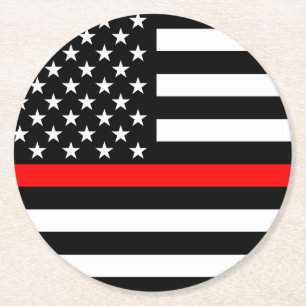 Dessous-de-verre Rond En Papier Graphique de drapeau américain Thin Red Line pour 