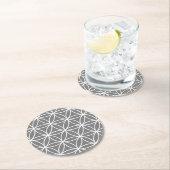 Dessous-de-verre Rond En Papier Graphisme gris et blanc Lotus Flower Design (En situation)