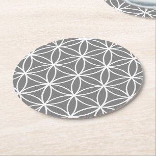 Dessous-de-verre Rond En Papier Graphisme gris et blanc Lotus Flower Design
