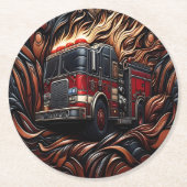 Dessous-de-verre Rond En Papier Gras Fire Truck (Devant)
