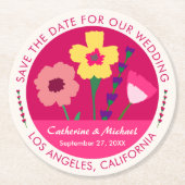 Dessous-de-verre Rond En Papier Gras & Lumineux Fuchsia Rose Floral Enregistrer La (Devant)