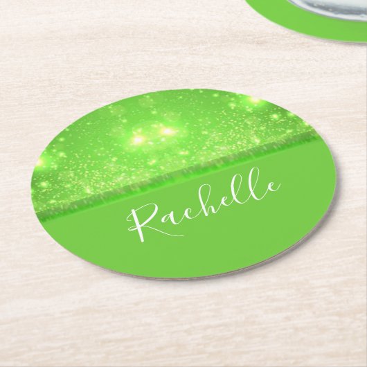 Dessous-de-verre Rond En Papier Green and white glitter (Incliné)