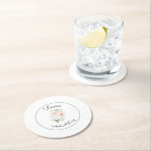 Dessous-de-verre Rond En Papier Green Blush Peach Orchid Flowers Wedding (En situation)