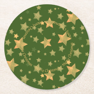 Dessous-de-verre Rond En Papier Green Gold Star Élégant Vintage classique Noël