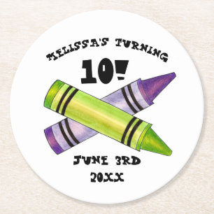 Dessous-de-verre Rond En Papier Green Purple Artist Crayons Enfant fête d'annivers