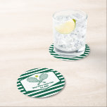 Dessous-de-verre Rond En Papier Green Stried Tennis Country Club personnalisé<br><div class="desc">Cet élégant dessous de verre de club de campagne moderne comprend des raquettes de tennis et un ballon au-dessus de votre nom d'équipe de tennis et date établie. Dessous de verre rayés verts et blancs pour vos joueurs de tennis et membres du country club.</div>