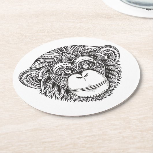 Dessous-de-verre Rond En Papier Griffonnage d'Illustartion de singe (Incliné)