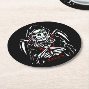Dessous-de-verre Rond En Papier Grim Reaper Scythe Décès Skeleton Bones Halloween