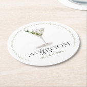 Dessous-de-verre Rond En Papier Groom Signature Cocktail Aquarelle Mariage Boisson (Incliné)