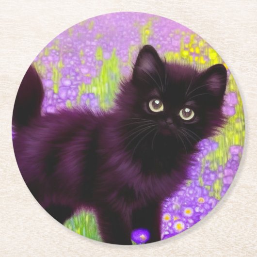 Dessous-de-verre Rond En Papier Gustav Klimt Black Kitten (Devant)