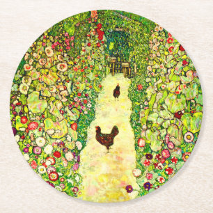 Dessous-de-verre Rond En Papier Gustav Klimt Garden with Chickens