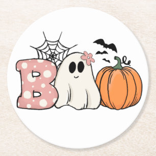 Dessous-de-verre Rond En Papier Halloween Boo Ghost Citrouille Bats Cobweb
