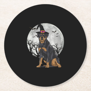 Dessous-de-verre Rond En Papier Halloween, Casquette de sorcière de chien effraya