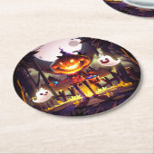 Dessous-de-verre Rond En Papier Halloween Citrouille mignon Fantômes Moon Effrayan (Incliné)
