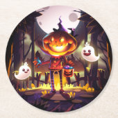Dessous-de-verre Rond En Papier Halloween Citrouille mignon Fantômes Moon Effrayan (Devant)