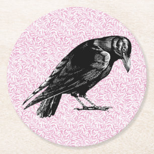Dessous-de-verre Rond En Papier Halloween corneille ou corbeau rose et noir