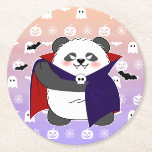 Dessous-de-verre Rond En Papier Halloween Cute Baby Panda Dracula Vampire