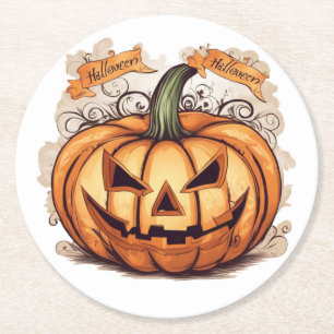Dessous-de-verre Rond En Papier Halloween : grosse citrouille -