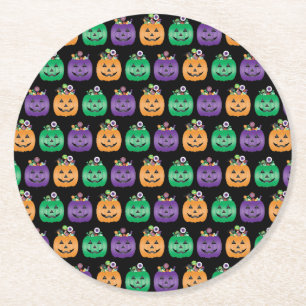 Dessous-de-verre Rond En Papier Halloween Jack-o'-lantern Candy Pail