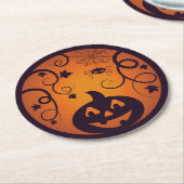 Dessous-de-verre Rond En Papier Halloween Jack-o'-lantern citrouille visage et ara (Incliné)