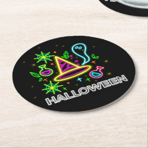 Dessous-de-verre Rond En Papier Halloween Neon Look Casquette Ghost Web Party