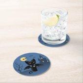 Dessous-de-verre Rond En Papier Halloween Vampire Chat noir avec ailes (En situation)
