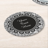 Dessous-de-verre Rond En Papier Hand Drawn Black and White Flower Pattern Custom (Incliné)