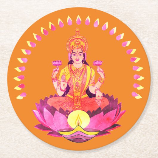 Dessous-de-verre Rond En Papier Happy Diwali - Deepalavi Lakshmi Goddess 1 (Devant)