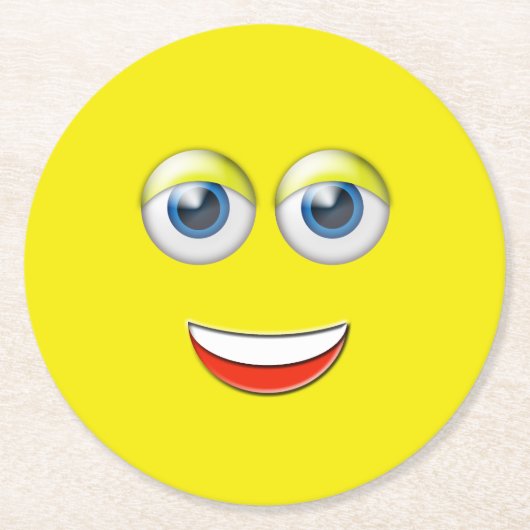 Dessous-de-verre Rond En Papier Happy Face Emoji (Devant)
