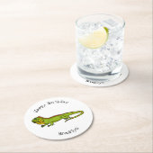 Dessous-de-verre Rond En Papier Happy green iguana cartoon (En situation)