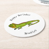 Dessous-de-verre Rond En Papier Happy green iguana cartoon (Incliné)