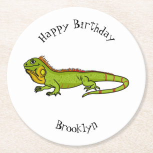 Dessous-de-verre Rond En Papier Happy green iguana cartoon