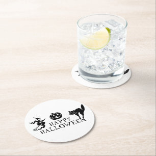 Dessous-de-verre Rond En Papier Happy Halloween noir blanc éffrayant