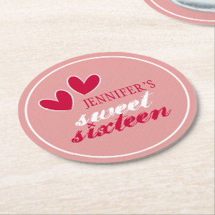 Dessous-de-verre Rond En Papier Happy Hearts Sweet sixteen