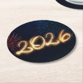 Dessous-de-verre Rond En Papier Happy New Year 2026 Sparkling Fireworks (Incliné)