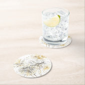 Dessous-de-verre Rond En Papier Happy New Year Gold Silver Fireworks (En situation)