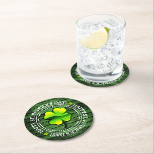 Dessous-de-verre Rond En Papier Happy St. Patrick Day pour le trèfle à quatre feui