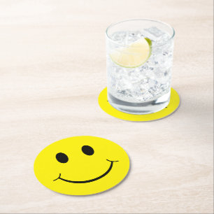 Dessous-de-verre Rond En Papier Happy Yellow Face Graphic