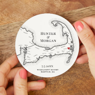 Dessous-de-verre Rond En Papier Harwich MA Wequassett Resort Cape Cod Mariage