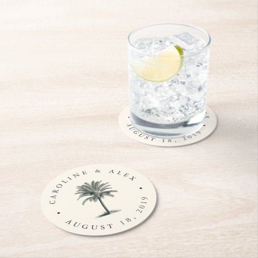 Dessous-de-verre Rond En Papier Havana Palm Mariage (En situation)
