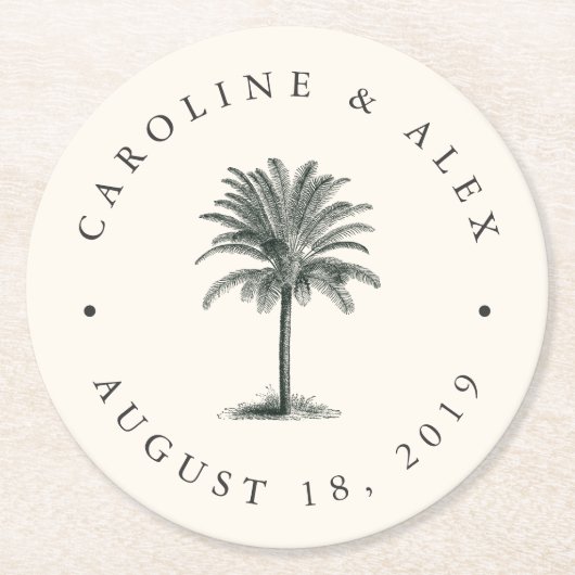 Dessous-de-verre Rond En Papier Havana Palm Mariage (Devant)