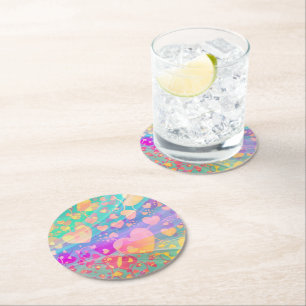 Dessous-de-verre Rond En Papier Heart Love Motif Pastel Design
