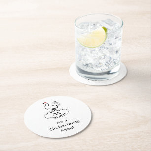 Dessous-de-verre Rond En Papier Hen noir et blanc classique sur un oeuf de monogra