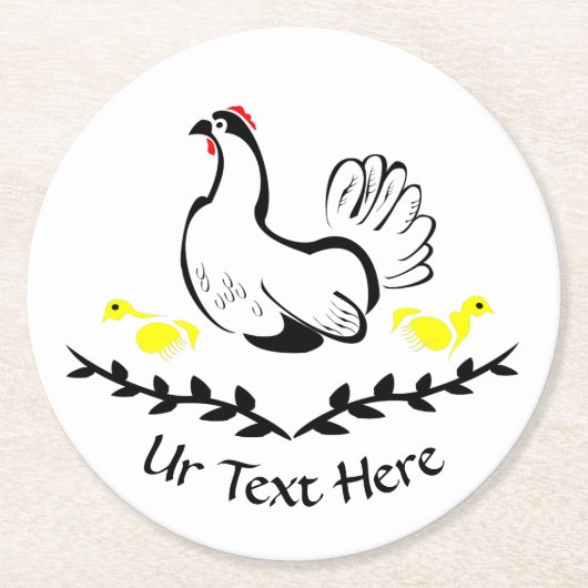 Dessous-de-verre Rond En Papier Hen with Yellow Chicks Line Art (Devant)