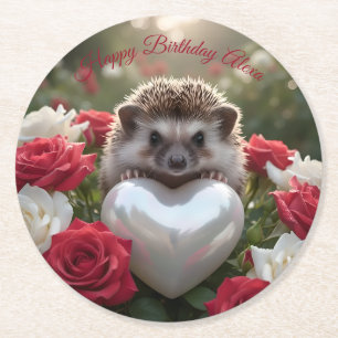 Dessous-de-verre Rond En Papier Hérisson mignon de juin avec cœur de perle
