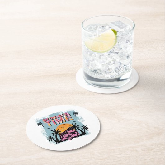 Dessous-de-verre Rond En Papier Heure d'été (En situation)
