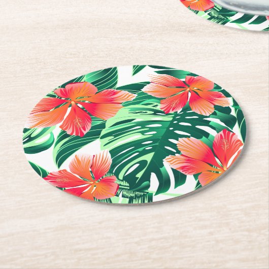 Dessous-de-verre Rond En Papier Hibiscus à l'orange tropicale (Incliné)