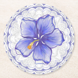 Dessous-de-verre Rond En Papier Hibiscus & dentelle BLEU