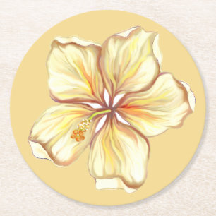 Dessous-de-verre Rond En Papier Hibiscus & dentelle JAUNE